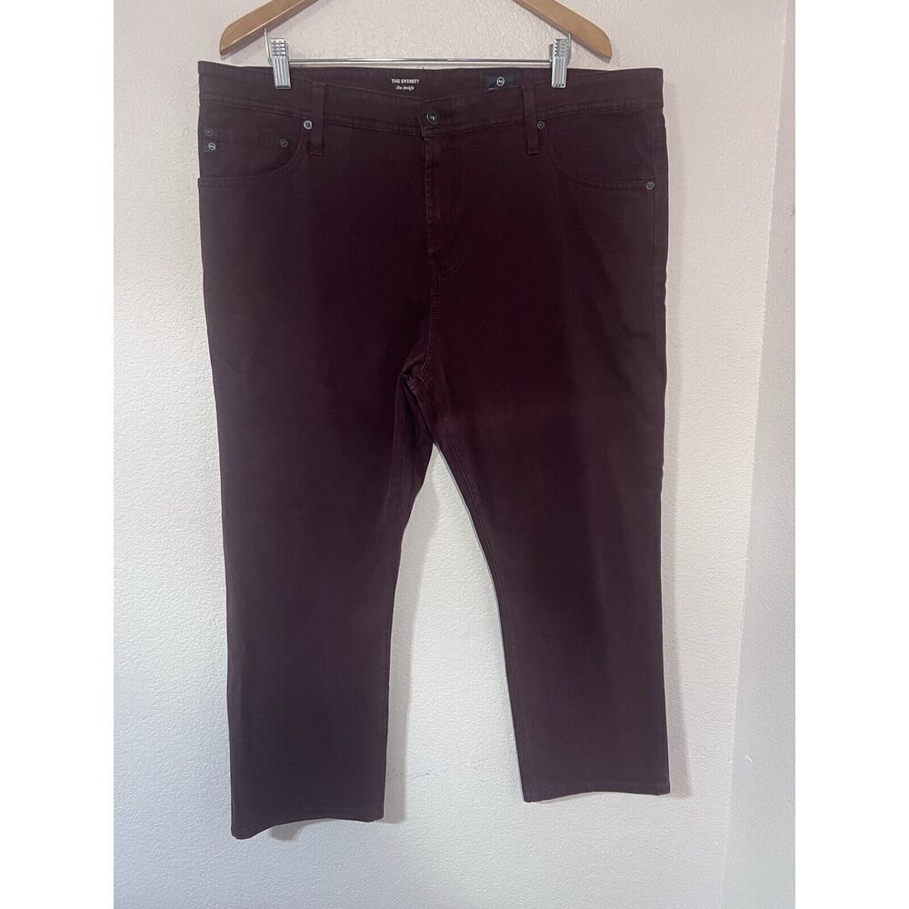 Adriano Goldschmied Men Sz 40 Z 32 The Everett Slim Straight Pants Burgundy